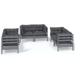 Set Salotto da Giardino 6 pz con Cuscini Legno Massello di Pino