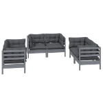 Set Salotto da Giardino 6 pz con Cuscini Legno Massello di Pino