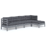 Set Divani da Giardino 5 pz con Cuscini Grigi Massello di Pino