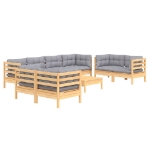 Set Divani da Giardino 9 pz con Cuscini Grigi Massello di Pino
