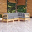 Set Divani da Giardino 4 pz con Cuscini Grigi Massello di Pino