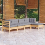 Set Divani da Giardino 5 pz con Cuscini Grigi Massello di Pino
