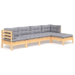 Set Divani da Giardino 5 pz con Cuscini Grigi Massello di Pino
