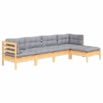 Set Divani da Giardino 5 pz con Cuscini Grigi Massello di Pino