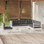 Set Divani da Giardino 6 pz con Cuscini Bianchi Legno di Pino