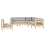 Set Divani da Giardino 5 pz con Cuscini Grigi Massello di Pino