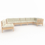 Set Salotto da Giardino 7pz con Cuscini Crema in Legno di Pino