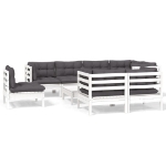 Set Divani da Giardino 9 pz con Cuscini Bianchi Legno di Pino