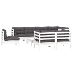 Set Divani da Giardino 9 pz con Cuscini Bianchi Legno di Pino