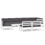 Set Divani da Giardino 9 pz con Cuscini Bianchi Legno di Pino