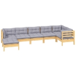 Set Divani da Giardino 7 pz con Cuscini Grigi Massello di Pino