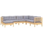 Set Divani da Giardino 7 pz con Cuscini Grigi Massello di Pino