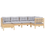Set Divani da Giardino 6 pz con Cuscini Grigi Massello di Pino