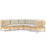 Set Divani da Giardino 5 pz con Cuscini Crema in Massello di Pino