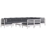 Set Divani da Giardino 11 pz con Cuscini Bianchi Legno di Pino