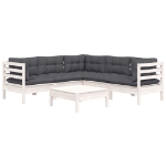 Set Divani da Giardino 6 pz con Cuscini Bianchi Legno di Pino