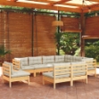 Set Divani da Giardino 9 pz con Cuscini Crema Massello di Pino