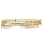 Set Divani da Giardino 10 pz con Cuscini Crema Massello di Pino