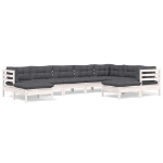 Set Divani da Giardino 9 pz con Cuscini Bianchi Legno di Pino