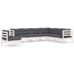 Set Divani da Giardino 7 pz con Cuscini Bianchi Legno di Pino
