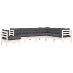 Set Divani da Giardino 7 pz con Cuscini Bianchi Legno di Pino