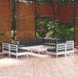 Set Divani da Giardino 12 pz con Cuscini Bianchi Legno di Pino