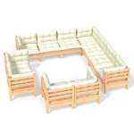 Set Divani da Giardino 11 pz con Cuscini Crema in Massello di Pino