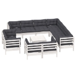 Set Divani da Giardino 12 pz con Cuscini Bianchi Legno di Pino