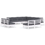 Set Divani da Giardino 11 pz con Cuscini Bianchi Legno di Pino