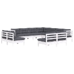 Set Divani da Giardino 11 pz con Cuscini Bianchi Legno di Pino
