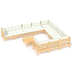 Set Divani da Giardino 11 pz con Cuscini Crema Massello di Pino