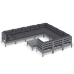 Set Divani da Giardino 11 pz con Cuscini Grigi Massello di Pino