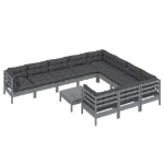 Set Divani da Giardino 11 pz con Cuscini Grigi Massello di Pino