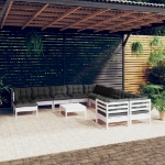 Set Divani da Giardino 12 pz con Cuscini Legno di Pino Bianco