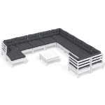 Set Divani da Giardino 12 pz con Cuscini Legno di Pino Bianco