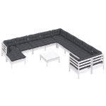 Set Divani da Giardino 12 pz con Cuscini Legno di Pino Bianco
