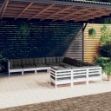 Set Divani da Giardino 11 pz con Cuscini Bianchi Legno di Pino