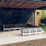 Set Divani da Giardino 11 pz con Cuscini Bianchi Legno di Pino