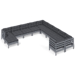 Set Divani da Giardino 11pz con Cuscini Massello di Pino Grigio