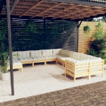 Set Divani da Giardino 11 pz con Cuscini Crema Massello di Pino
