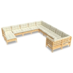 Set Divani da Giardino 11 pz con Cuscini Crema Massello di Pino