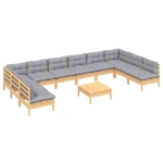Set Divani da Giardino 11 pz con Cuscini Grigi Massello di Pino