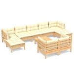 Set Divani da Giardino 10 pz con Cuscini Crema Massello di Pino
