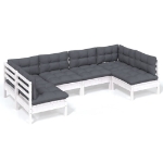 Set Divani da Giardino 6 pz con Cuscini Bianchi Legno di Pino