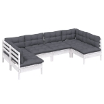 Set Divani da Giardino 6 pz con Cuscini Bianchi Legno di Pino