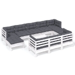 Set Divani da Giardino 11 pz con Cuscini Bianchi Legno di Pino
