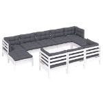 Set Divani da Giardino 11 pz con Cuscini Bianchi Legno di Pino
