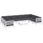 Set Divani da Giardino 10 pz con Cuscini Bianchi Legno di Pino
