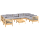 Set Divani da Giardino 10 pz con Cuscini Grigi Massello di Pino
