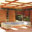 Set Divani da Giardino 10 pz con Cuscini Grigi Massello di Pino